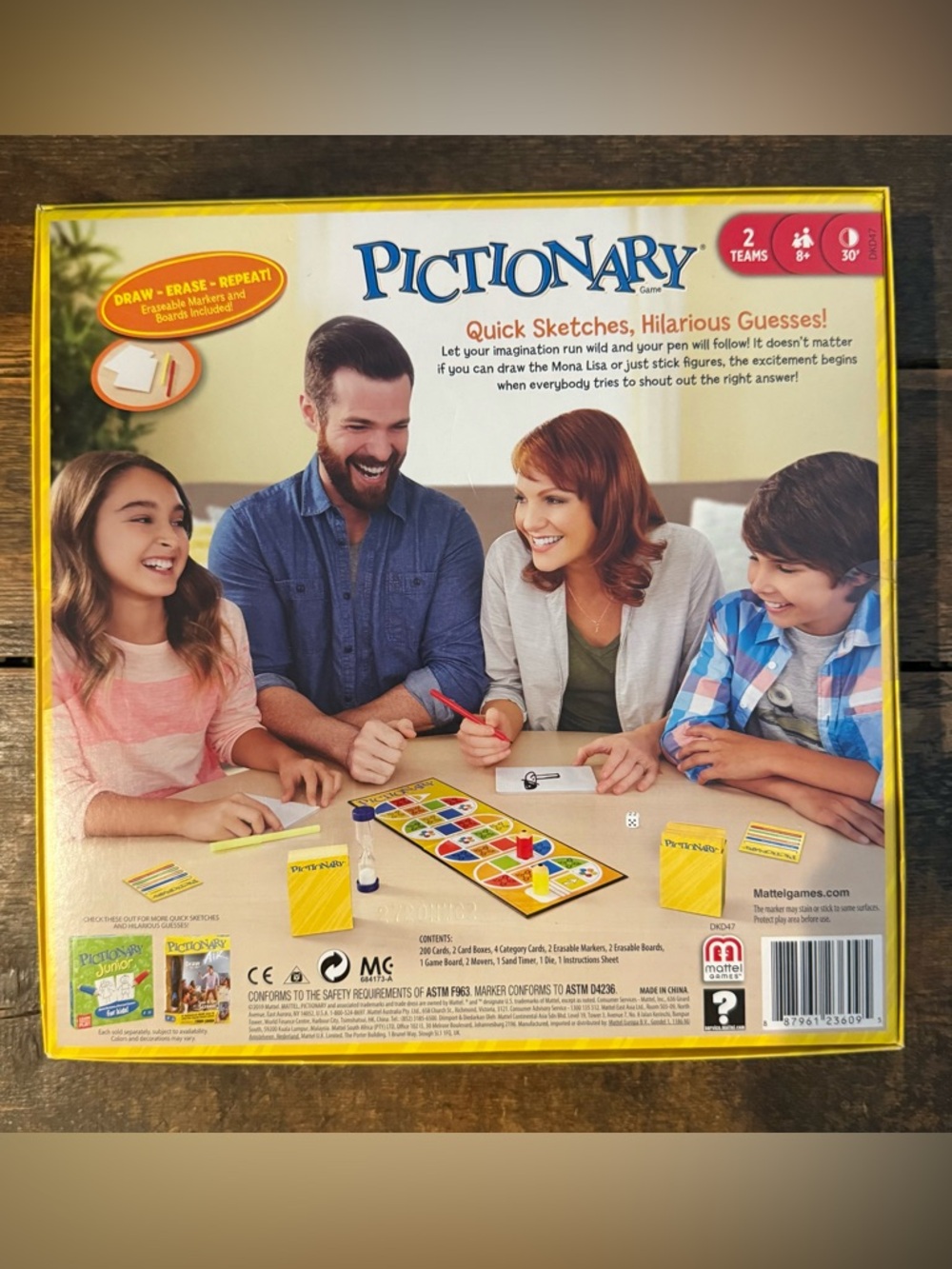 Mattel Pictionary Game Box - Yellow Box with Blue Pen - Picture 2 of 4